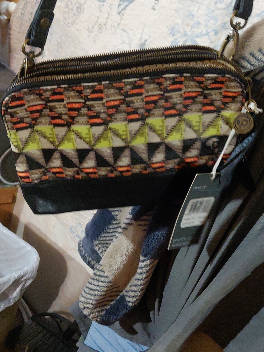 Rusty Cream Interior with Black Polka Dot Lining Crossbody